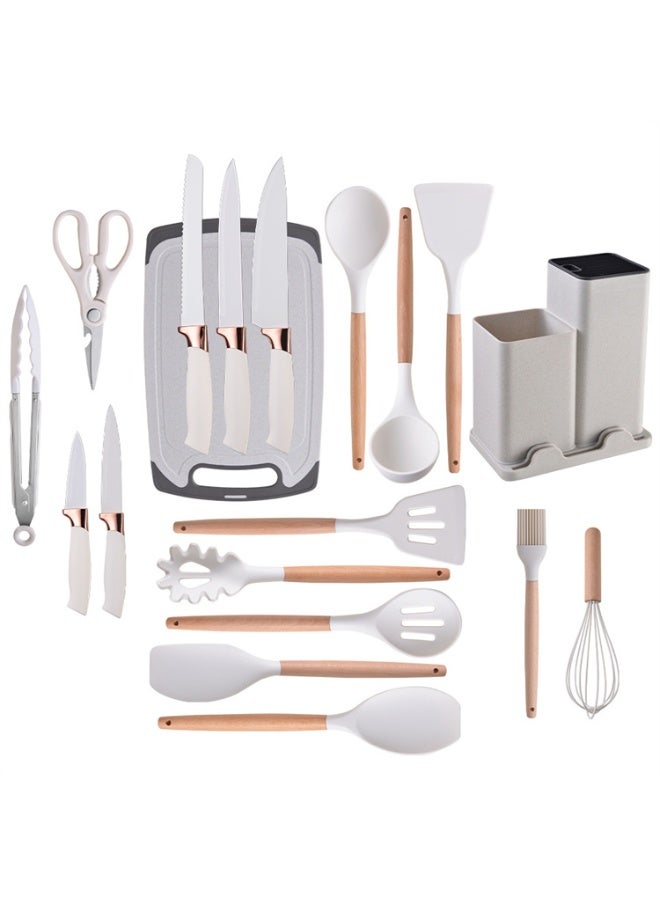 DubaiGallery Modern Food Preparation 19Pcs Tools Display Featuring Coordinated Utensils, Ergonomic Design, Heat-Resistant Silicone, Natural Wood Accents, Clean Styling, Lifestyle Product Photography for Kitchen Inspiration - Image 1